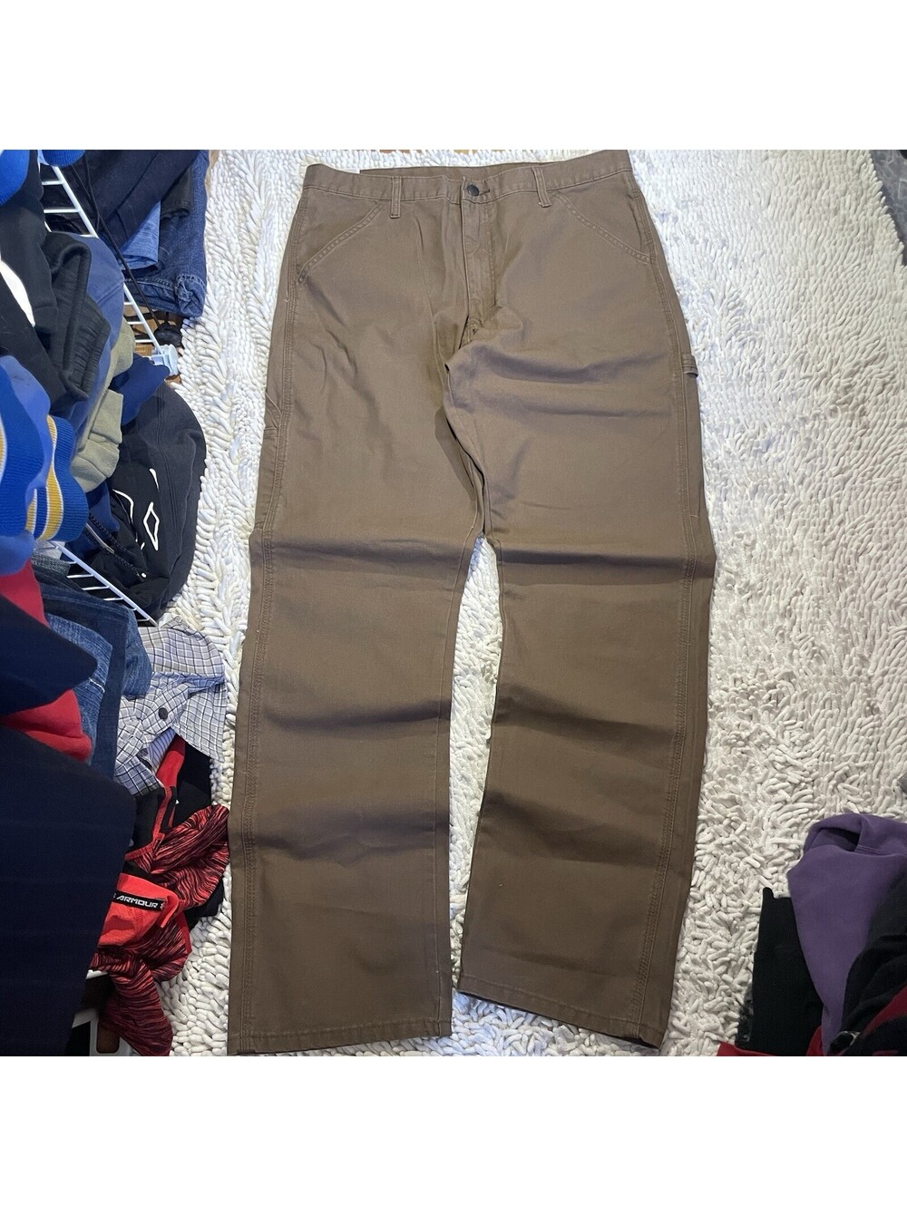 Rustler Wrangler Mens Carpenter Jeans 34x34 Brown Denim Utility Work Pants NEW